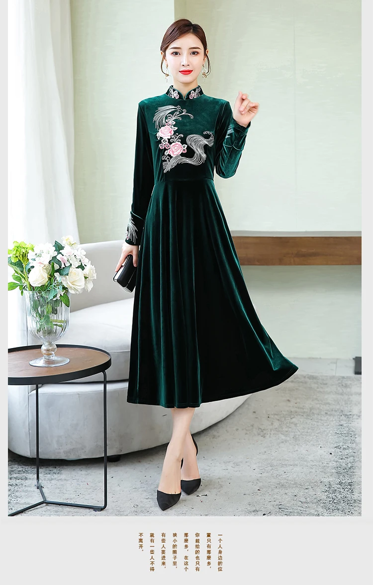 M-XXXXL vrouwen jurk; коллекция года; сезон осень-зима; китайский стиль; Национальный стиль; женский Улучшенный Чонсам; большие размеры