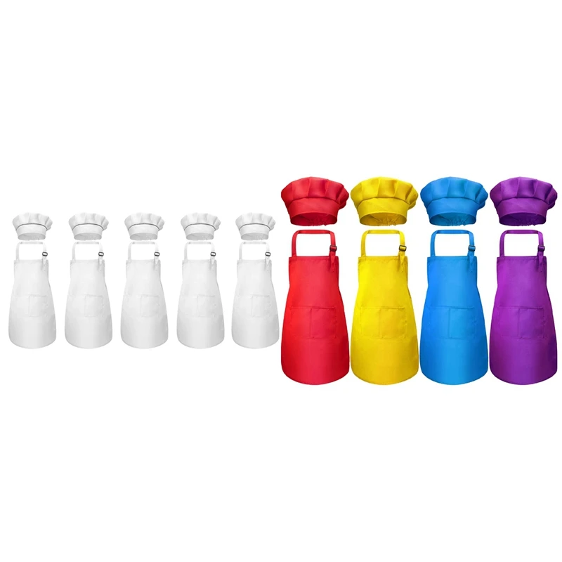 

18-Piece Children's Apron and Chef Hat Set Adjustable Children's Kitchen Apron for Cooking and Painting