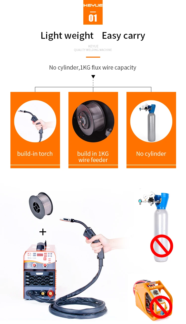 

MIG-120 Portable Welder Welding Machine Inverter 220V Synergic 1kg Gasless 0.8/1.0 Flux Core ARC TIG 3 in 1 Home Use Mesin Las