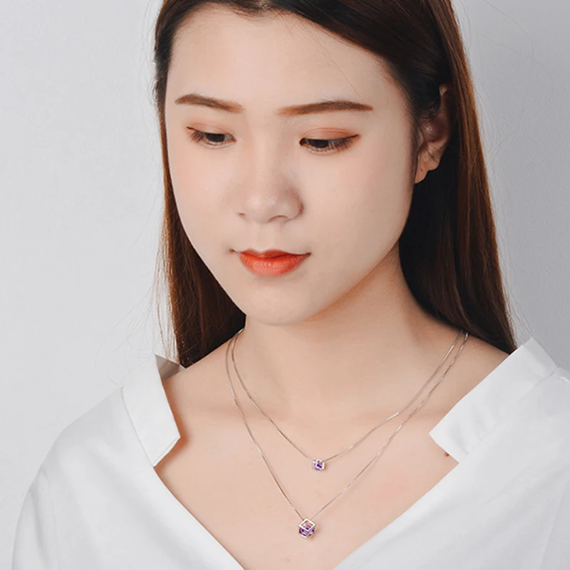 Модный Кубик Рубика с кристаллом из двойной подвески ожерелье серебряного цвета