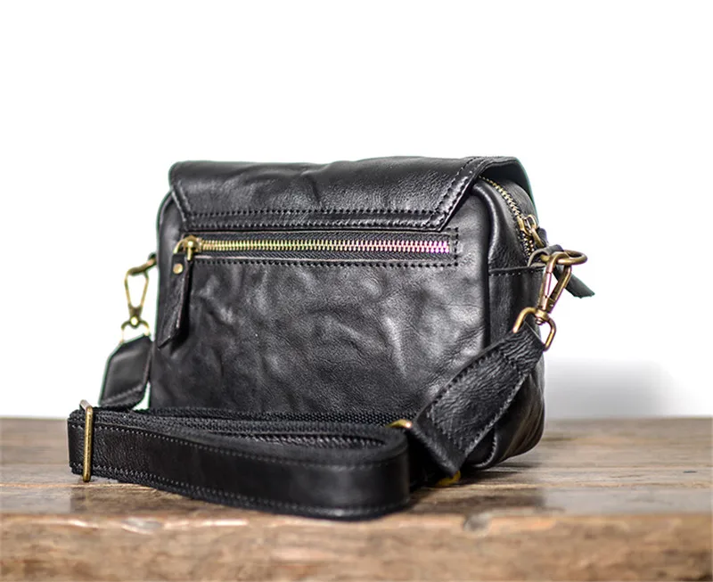 Simple casual designer natural genuine leather men's black diagonal bag outdoor daily weekend party small shoulder bag male