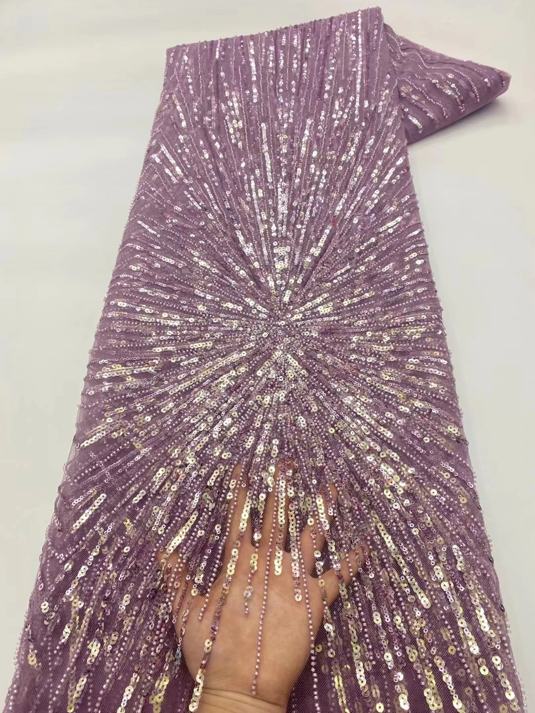 

2022 the latest new fashion style 5yards beautiful beaded net tulle lace fabric for bridal dress XZX12151