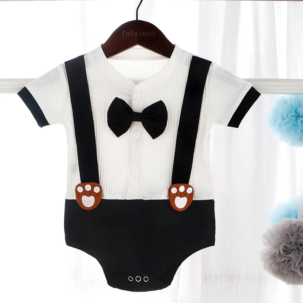 TELOTUNY baby clothes Toddler Kid Baby Girls Boys Cartoon Gentleman Bow fake strap Romper romper summer 2020May7 | Мать и ребенок