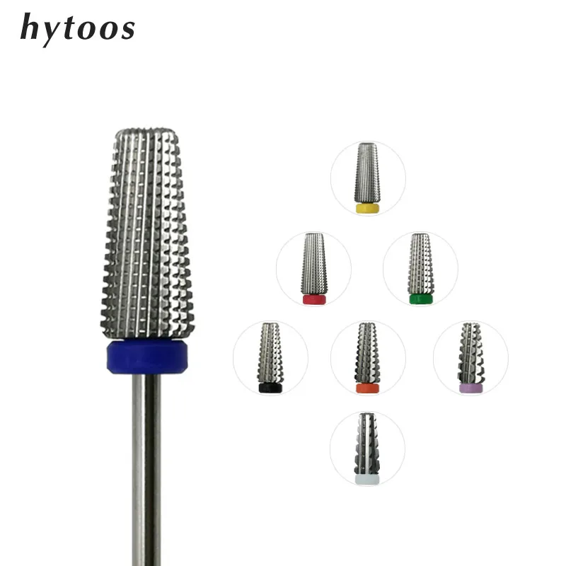 HYTOOS 5 in 1 Tapered Bit Straight Cut Two-Way Carbide Nail Drill Bits Milling Cutter For Manicure Drill Accessories Tools