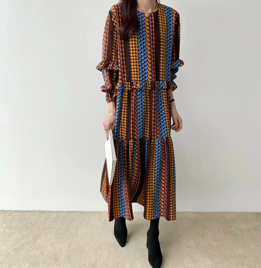 

SuperAen Autumn 2021 Fashion Print Loose Casual O-Neck Ankle-Length Woman Dress
