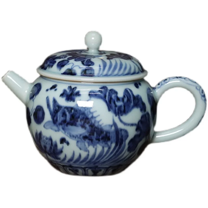 Imitaci&oacute;n Ming azul y blanco monta&ntilde;a habitaci&oacute;n creaci&oacute;n pintada a mano bajo el esmalte color algas de peces maceta grande de 235 cc-2