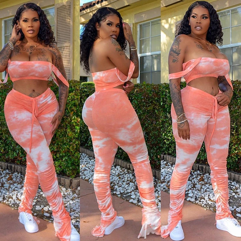 Осенний топ на бретелях с галстуком-краской леггинсы комплект из 2 предметов