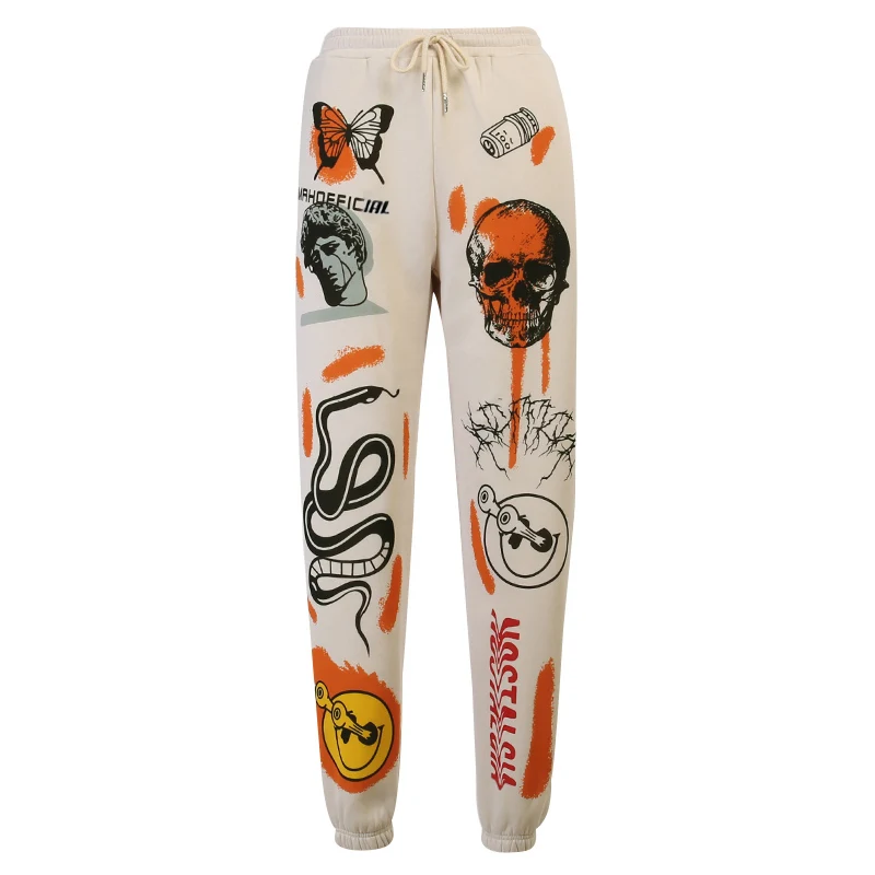 

Dark Goth Harajuku Skull Print Sweatpants Punk Goth Y2K High Waist Apricot Harem Pants Streetwear Grunge E Girl Casual Trousers