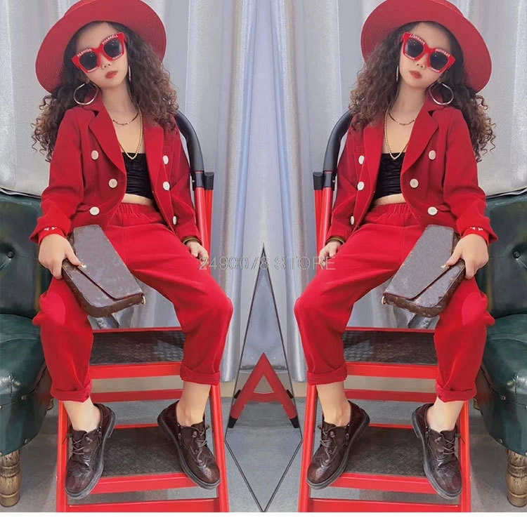 Официальный костюм для девочек Блейзер куртка + брюки платье из 2 предметов