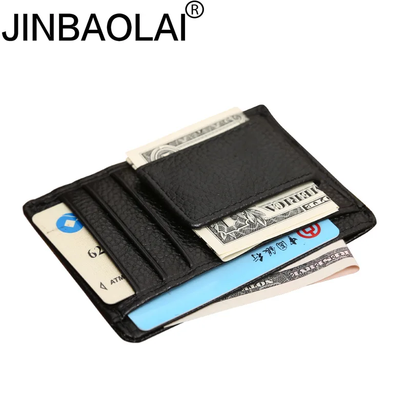 Цельный кошелек простой держатель для кредитных карт черный кожаный высшего