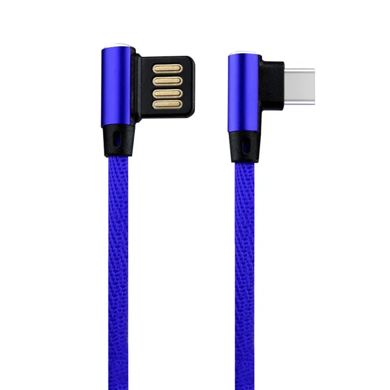 Плетеный 90 градусов под прямым углом type C/IOS/Micro USB кабель для быстрой синхронизации данных для iPhone Samsung Galaxy Note 10 Plus J5 J7 - Цвет: Синий