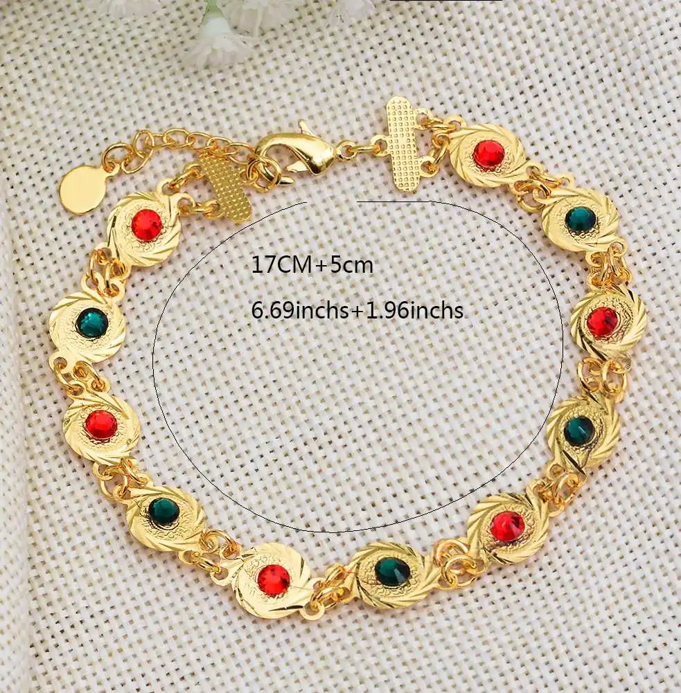Арабский этнический женский свежий Золотой гоиновый браслет с цирконом