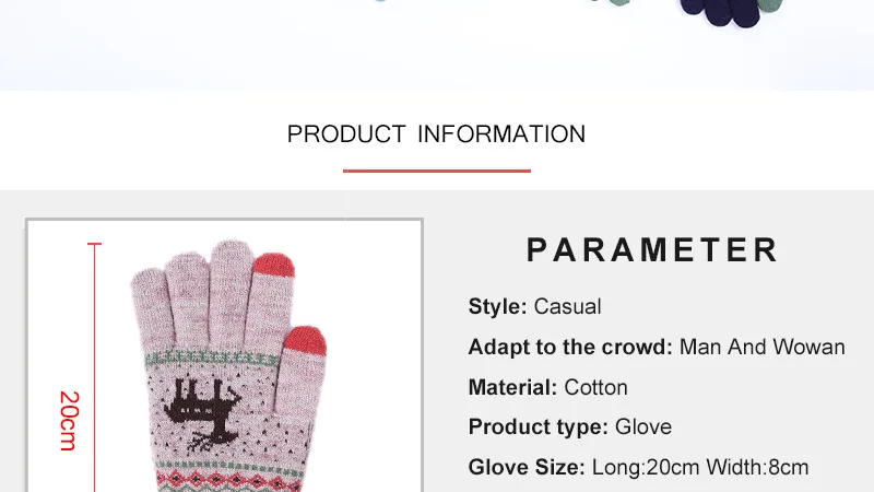 Winter Female Winter Vintage Deer Knitted Gloves Women Thicken Touch Screen Gloves Winter Warm Snow Elk Full Finger Mittens