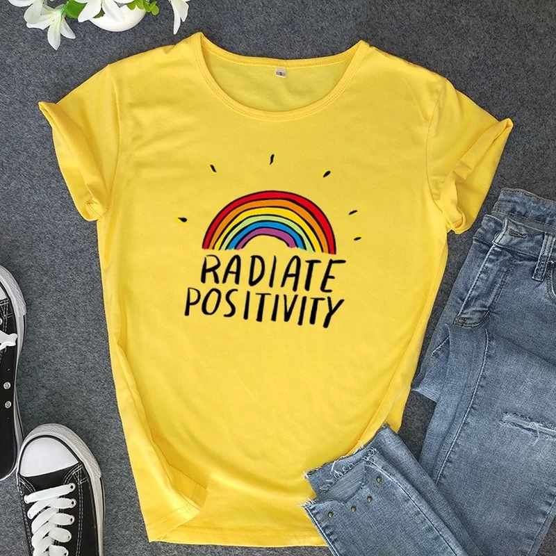

Radiate Positivity Letter Print Women T Shirt Short Sleeve O Neck Loose Women Tshirt Ladies Fashion Tee Shirt Tops Clothes Mujer
