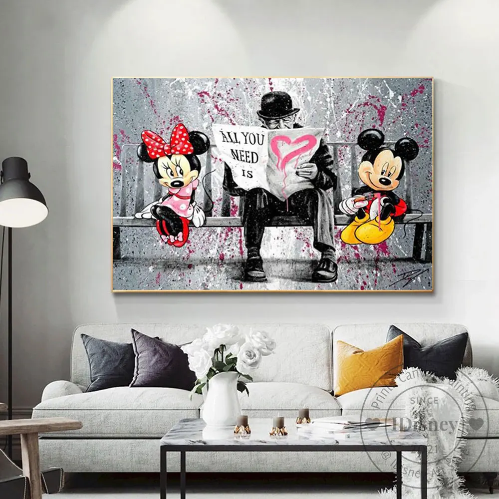 

Disney Mickey Minnie Mouse Banksy Poster Graffiti Art Canvas Painting Wall Art Picture Print For Living Kid Room Home Decoration