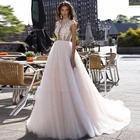 Свадебное платье принцессы с рукавами-крылышками, кружевное Тюлевое платье с высоким воротником и аппликацией, свадебные платья со шлейфом, пуговицами на спине, Robe De Mariee