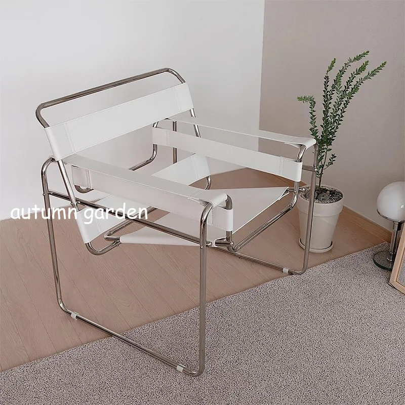 Saddle leather chair Vasily Nordic designer Medieval chair Stainless steel simple single light luxury retro leisure chair