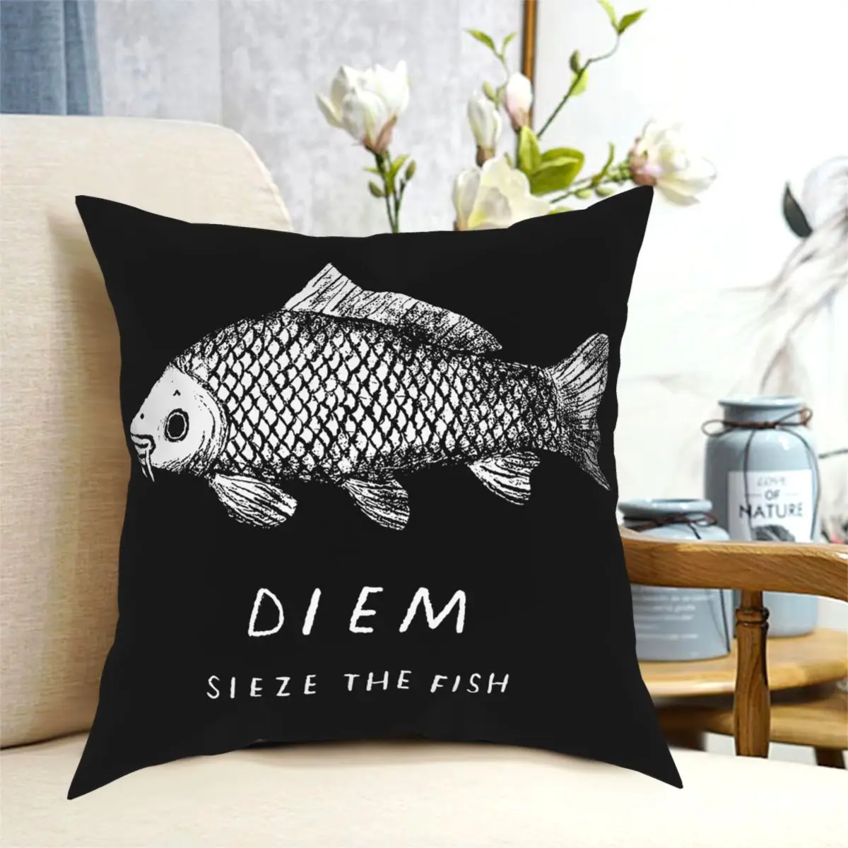 

Carp Diem Fishing Throw Pillow Cover Cushions for Sofa Custom Pillowcover Home Decor