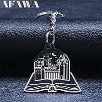 2022 stainless steel magic book school of magic keyrings womenmen silver color keychain jewelry anneau porte clef k3710s02