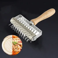 new stainless steel wheel pizza bread needle punch roller pie pastry dough pitter durable wooden handle bakeware pizza 2020 new