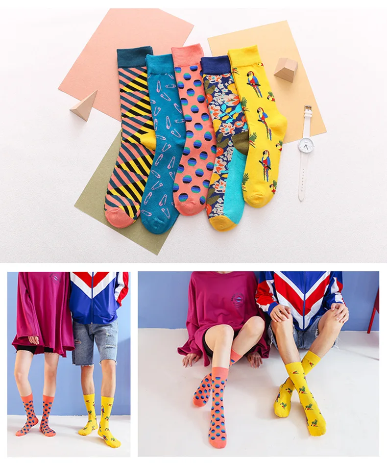 Скейтборд Chaussette Homme, Модные цветные женские носки с язычком, в европейском и американском стиле, в стиле хип-хоп, забавные носки Meias, Size36-42
