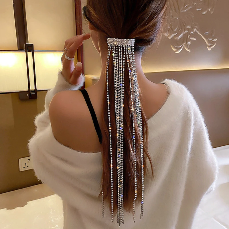 

Exaggerated Bling Bling Rhinestone Tassel Hair Sticks for Women Girls Elegant Long Chain Hair Accessories Headwear 2021