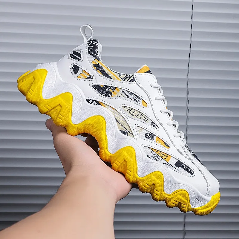 

New style men's shoes, graffiti, comfortable and versatile, simple super fire wave bottom casual shoes, running sneakers