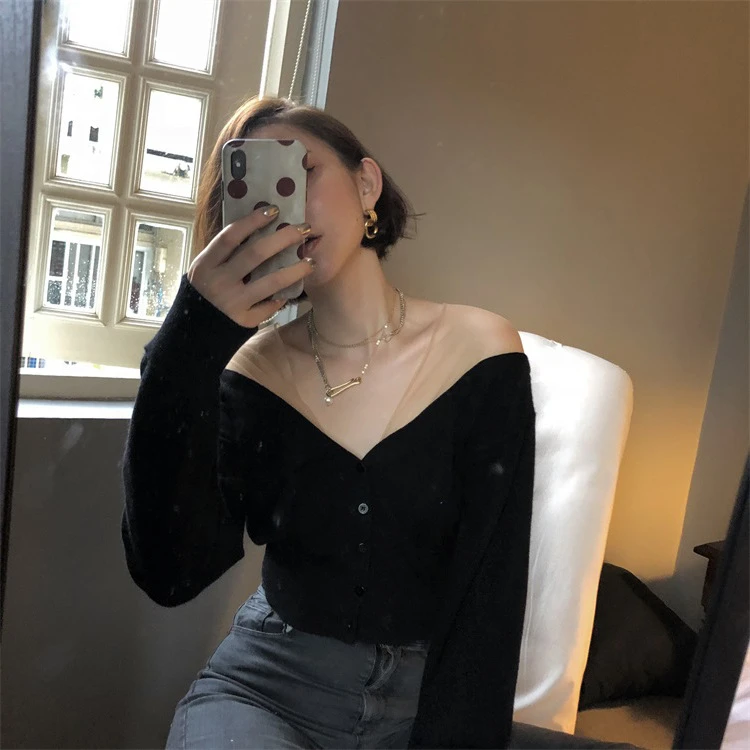 CTRLLOCK Осенние новые пикантные короткие вязаные кардиганы с V-образным вырезом