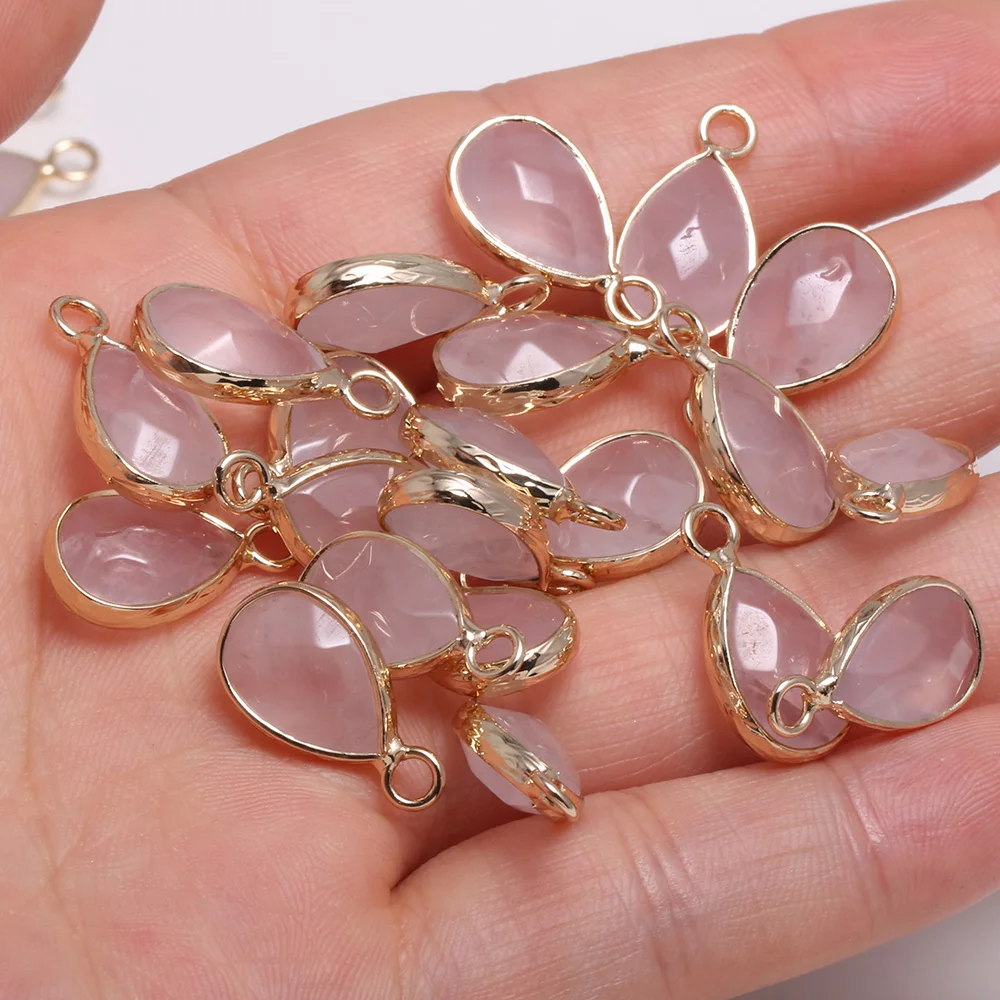 

3pcs Natural Semi-precious Stone Faceted Pendant Drop-shaped Rose Quartz Jewelry for Making DIY Necklace Accessorie Size 10x14mm