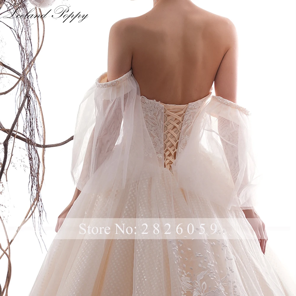 

Lceland Poppy Elegant A-line Strapless Lace Wedding Dresses 2021 Floor Length Tulle Bridal Gowns with Removable Sleeves