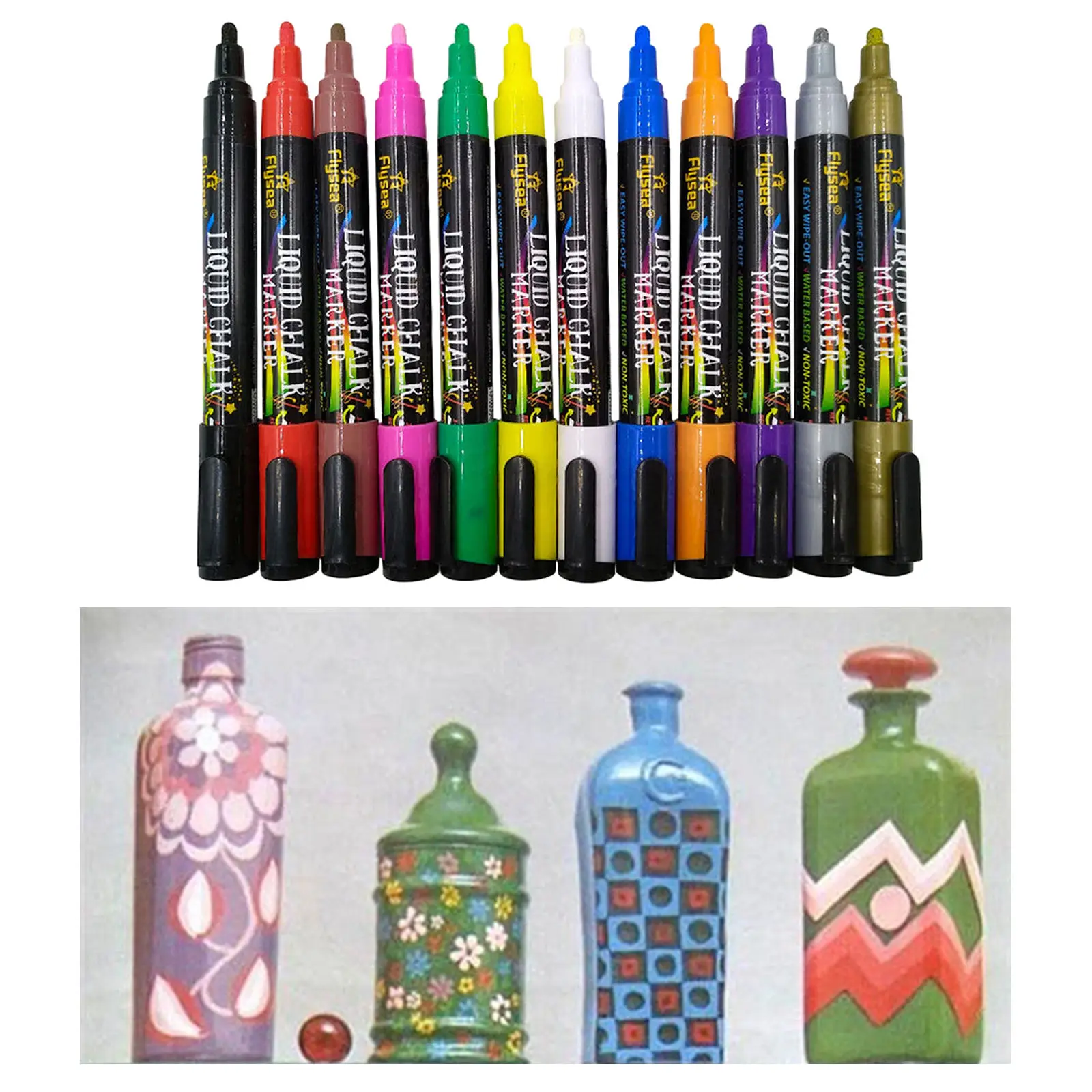 

Liquid Chalk 12 Colors Highlighter Fluorescent Liquid Marker Pen For Writing Board Whiteboard Glass Painting Graffiti