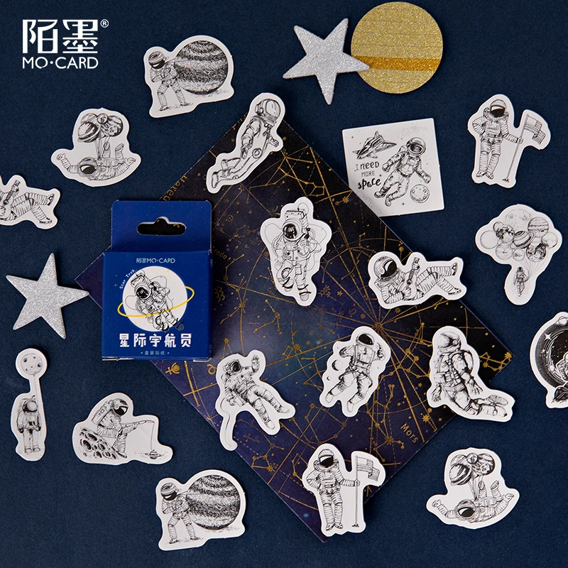 Mo.card retro Interstellar astronauts mini paper diary Scrapbooking sticker Decoration label 1 lot = pack 45 pcs | Канцтовары для