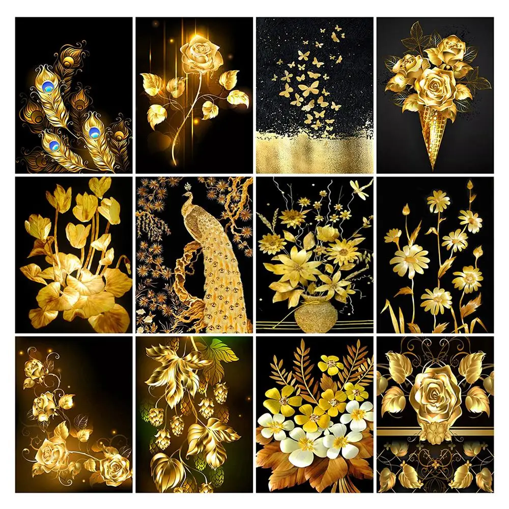 

Diy 5d Full Diamond Embroidery Animal Square Round Diamond Golden Peacock Feather Mosaic Furniture Decoration Hobby Gift