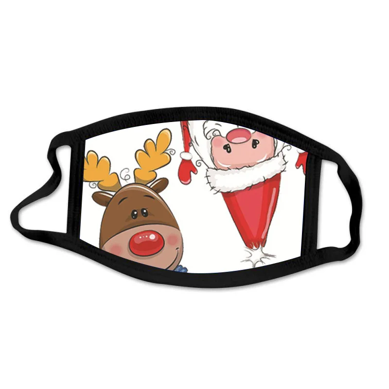 

Merry Christmas Mask Unisex Cute Cartoon 3D Printing Mask Adjustable Washable Reusable Santa Claus Elk New Year Breathable Mask