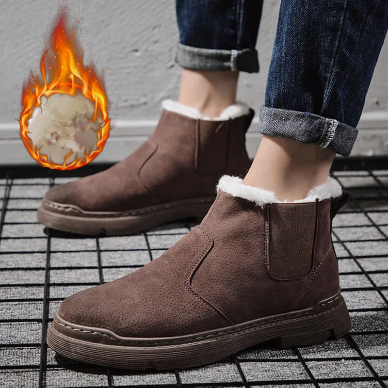 

New Autumn Winter Men Martin boots Wool lining warm High Top sneakers Outdoor anti-skid Wear-resistant walking Travel shoes