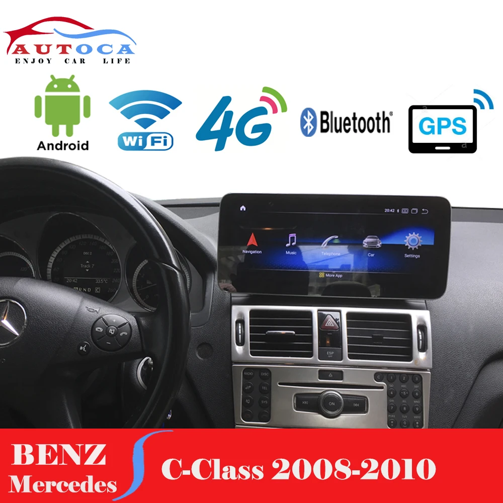 Автомобильный дисплей 8 ядер 4 + 64 ГБ Android 10.010.25 '' для Mercedes Benz C Class 2008 2010 W204