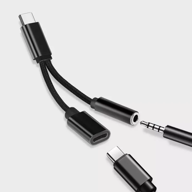 2 в 1 Тип C адаптер для наушников USB разветвитель Jack AUX o зарядный конвертер Huawei Samsung