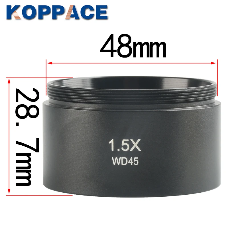 

KOPPACE Stereo Microscope Barlow Lens 1.5X/WD45 Working Distance Microscope Objective Lens 48mm Installation Size