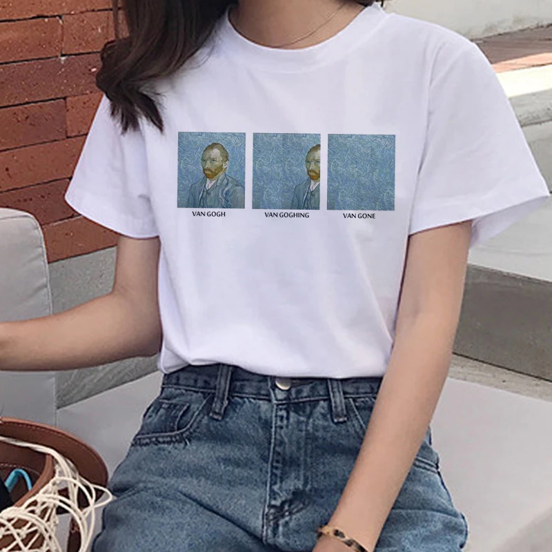 

Harajuku Funny T-shirt Grunge Aesthetic Print Tshirt Korean Style 90s Top Tees Female New Van Gogh Oil Art Women T Shirt
