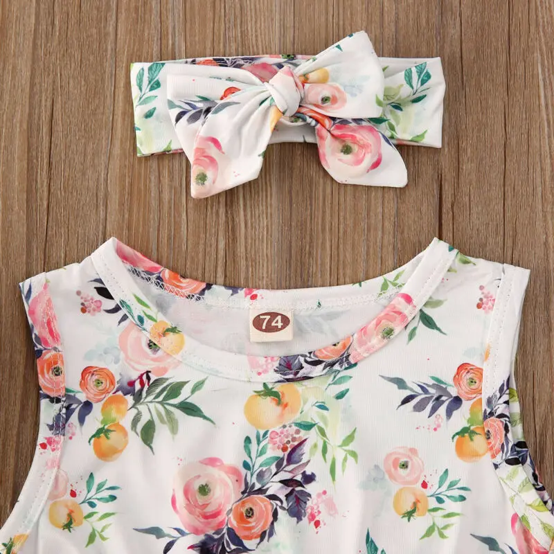 

Newborn Baby Girls Toddler Flower Ball Sleeveless Romper Jumpsuit Sunsuit Outfits 0-24M