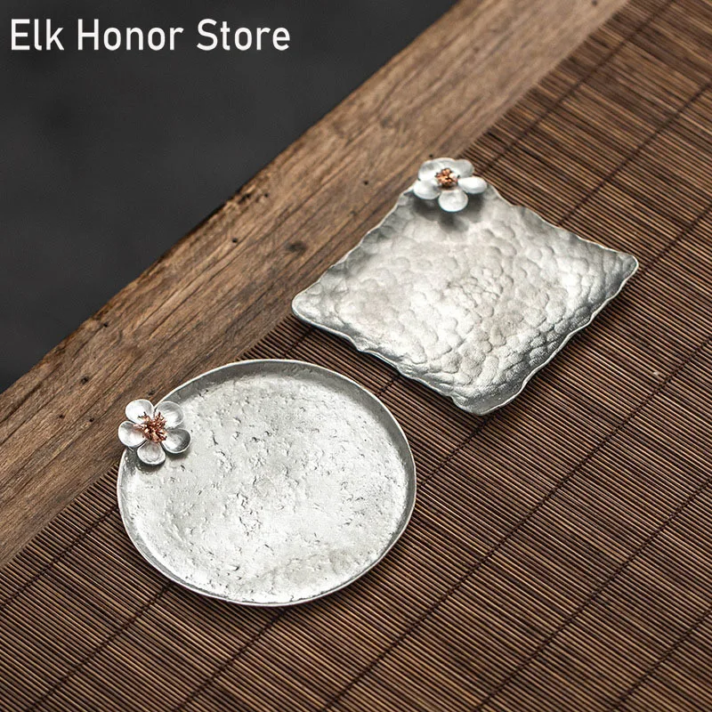 Оловянная чашка с цветком сливы ручной держатель для чайной церемонии жестяная