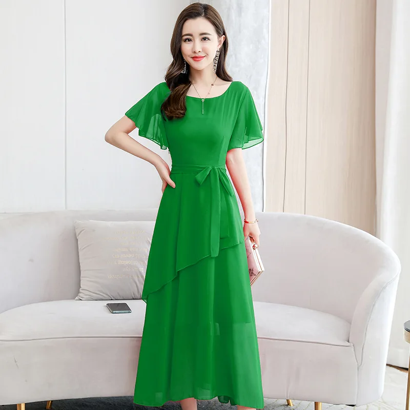 

2021 summer new Korean version of the long temperament super fairy dress women's summer fashion thin waist chiffon dress