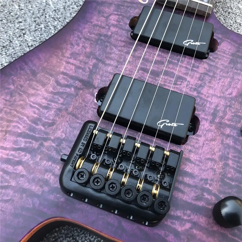 

Grote Purple Flame Maple Headless Electric Guitar,24 Frets No Headstock Satin Finish Solid Wood Guitar,In Stock