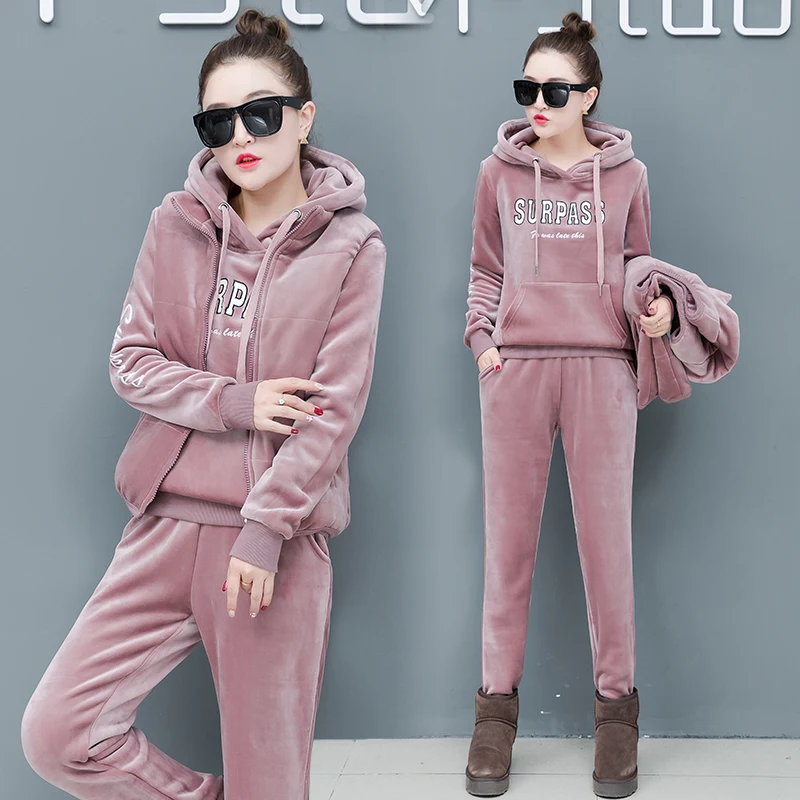 Бархатный спортивный костюм для женщин весна 2020 женский плюс размер уплотненный