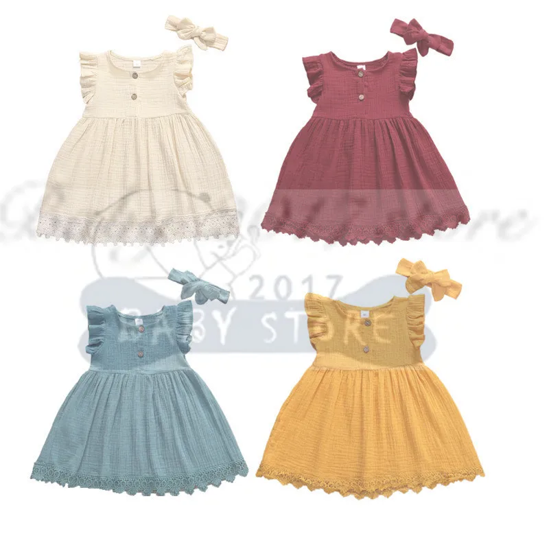 Милое летнее платье для маленьких девочек 4 цвета однотонное с оборками на