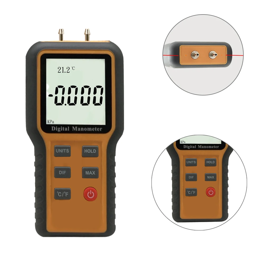 

Switchable Units Data Hold High Accuracy DIF Mode Battery Powered Pipe Pressure LCD Display Gauge Digital Manometer Electronic