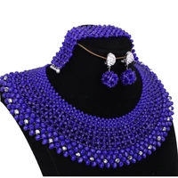 dudo original design bridal jewelry sets for african women royal blue beaded necklace earrings bracelet set with silver divider