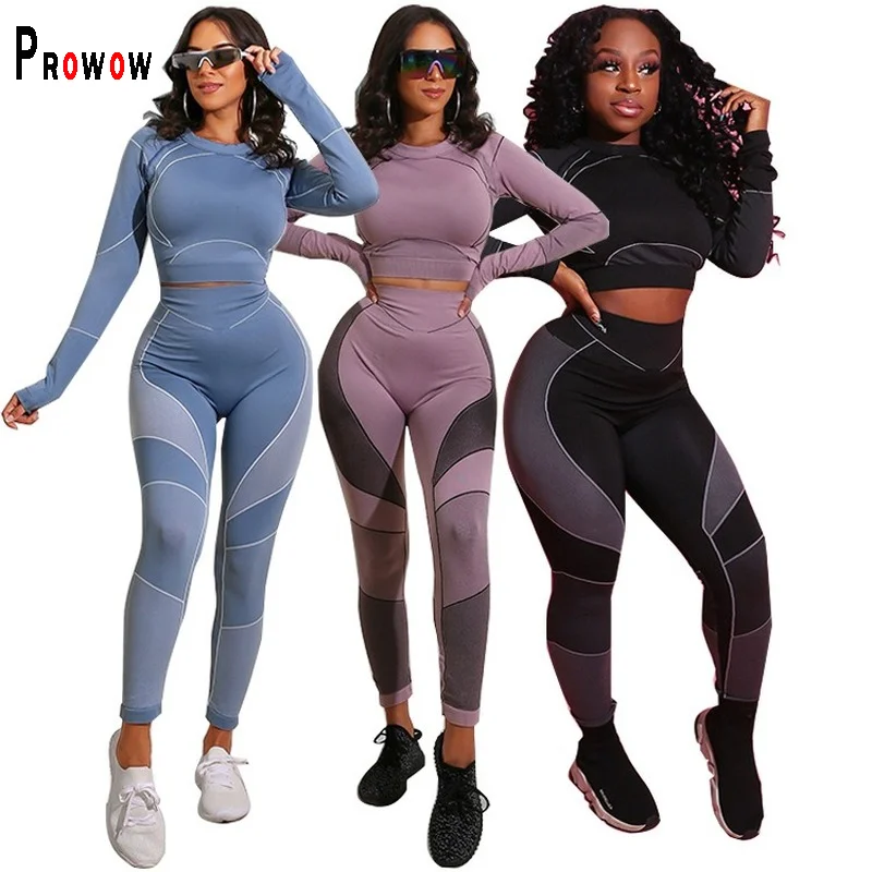 

Женские спортивные костюмы Prowow, корсет, топы, узкие брюки, комбинезоны из двух предметов, комплект спортивной одежды на весну и осень