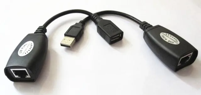 

1Pair USB A Male + Female to RJ45 RJ-45 Cat5 Cat6 Female Converter Adapter Extender for Ethernet Cable UP to 150FT Length