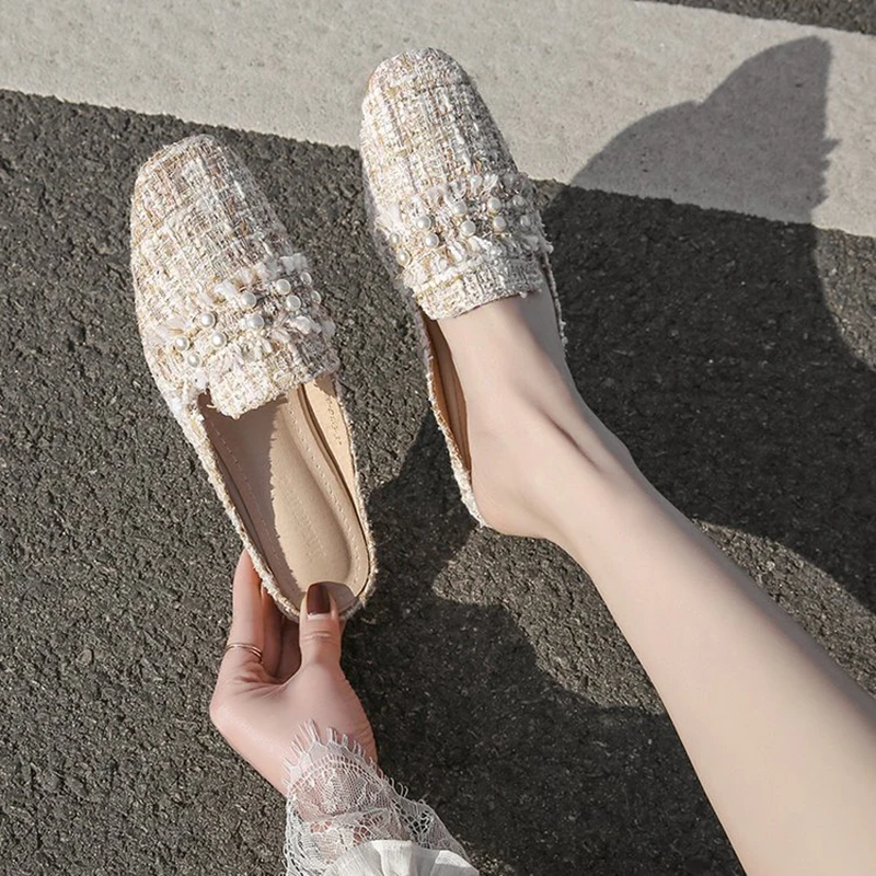 

2021 Women Slipper High Quality Soft Chane Style Square Toe Slipper Slip On Outdoor Sandal Causal Flat Sandals